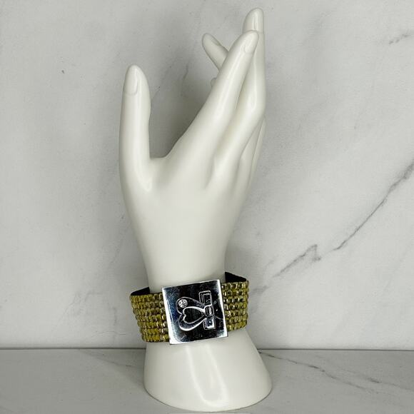 Yellow Rhinestone Studded Heart Lock Bracelet - Picture 5 of 9